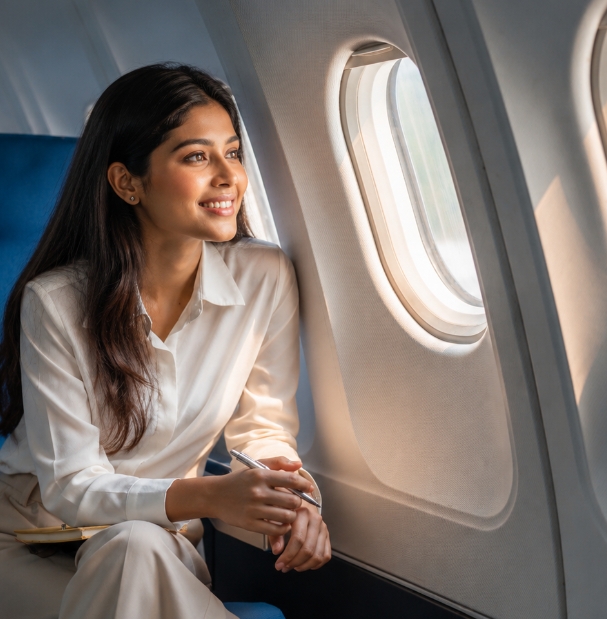 Airline passenger representing RFID-enabled travel and aerospace operations